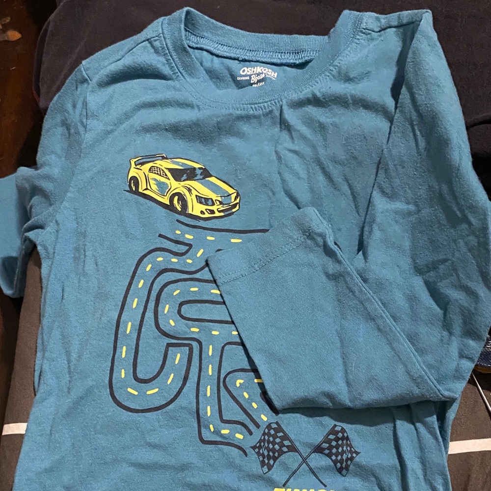 OshKosh B'gosh Teal and Yellow Car Graphic Long Sleeve Tee